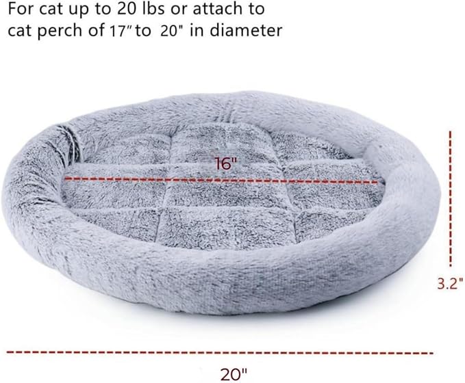 SHENGOCASE 20” Round Donut Cat Tree Tower Replacement Cushion Bed with Hook Tapes, Faux Fur Platform Perch Condo Accessory