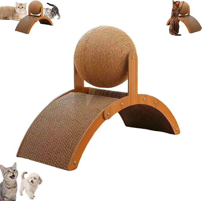 Interactive Scratch Pad for Cats, Cat Scratching Post Design with Arch Bridge & Ball - Stylish Cat Scratching Board for Kittens, Suitable for Pets to Relieve Stress (13.78x5.91in)