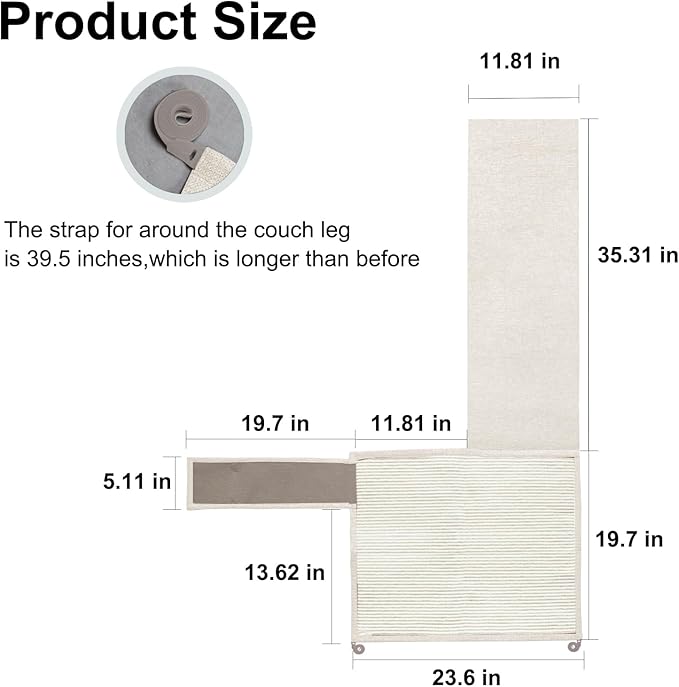 Cat Scratch Sofa Protector,23.6" L*19.6" W Cat Scratch Furniture Protector Pad, Couch Arm Sheild with Natural Sisal for Protecting Couch Sofa Chair Furniture(Beige/Left Handed)