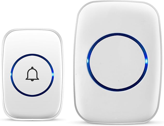 Wireless Doorbell, Waterproof Door Bell Kit, Distinguish Front and Rear Doors, Over 1000 feet Range and 60 Chime, 5 Levels Volume and LED Flash, for Home Office Classroom