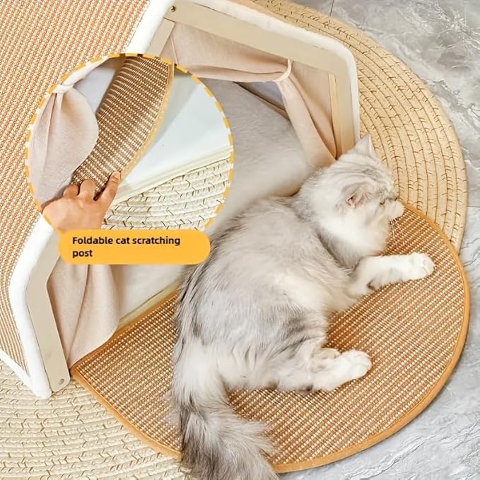 Cat House - Semi-Enclosed Shell Design with Scratching Pad, Sisal Tent for Small to Medium Cats, Perfect for Living Room, Bedroom, Or Study