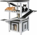 4-Tier Outdoor Cat House Weatherproof Wooden Outside Cat Tree Tower with Ramps, Scratching Post & Enclosed Shelter, Multi-Level Feral Cat Shelter for Indoor Outdoor,Grey White