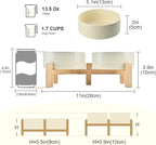 SPUNKYJUNKY Elevated Dog Bowls Ceramic, 5.1'' Dogs and Cat Food Water Bowls Raised with Non-Slip Bamboo Stand for Puppy Small Sized Breed Microwave Dishwasher Safe - 13.5 OZ,Beige