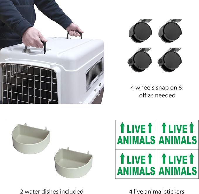 SportPet Designs Plastic Kennels Rolling Plastic Airline Approved Wire Door Travel Dog Crate, XXX-Large