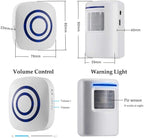 Motion Sensor Door Chime for Business, Outdoor Doorbell Kit Wireless Driveway Alert: Infrared Motion Sensor Chime with 1 Plug-in Receiver and 1 PIR Motion Sensor Detector Alert - LED Indicators