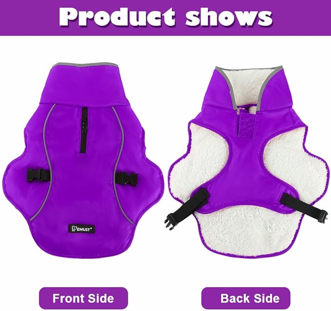 EMUST Dog Jacket Winter, Cozy Windproof Dog Jacket for Cold Weather, Solid Color Pet Vests for Winter for Medium Dogs, Purple, M