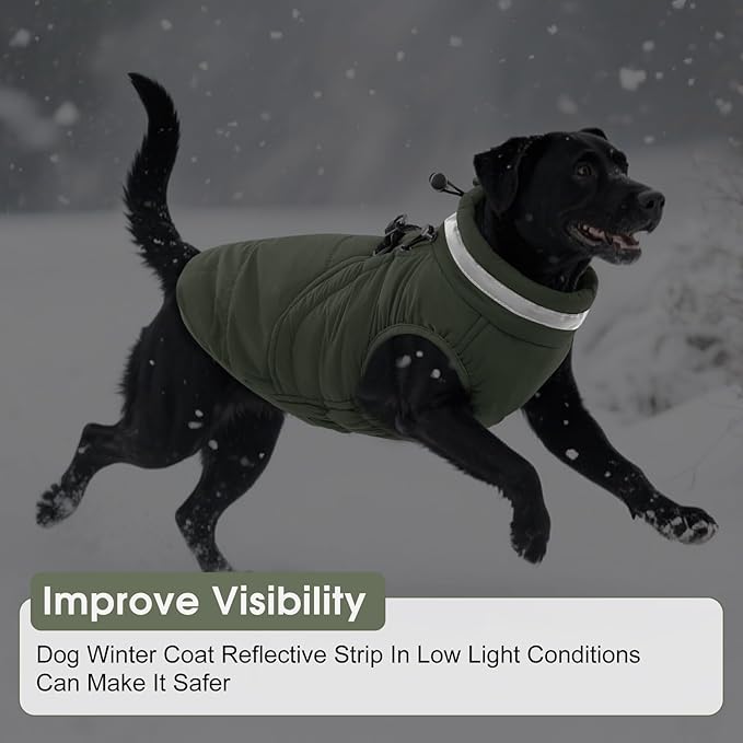 SAWMONG Dog Coat, Warm Dog Winter Coat, Waterproof Fleece Jacket, Cold Weather Dogs Jacket (3XL,Green)