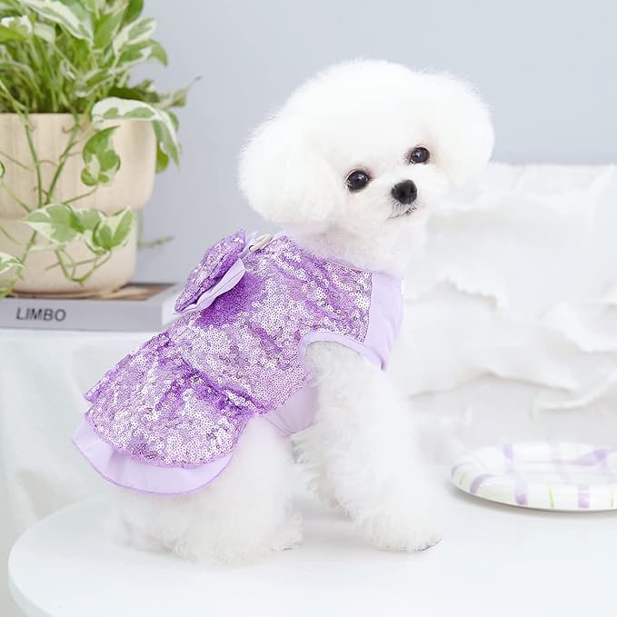 Tangpan Sequins Bow-Knot Pet Dance Dress Dog Christmas Party Dress (Purple, M)
