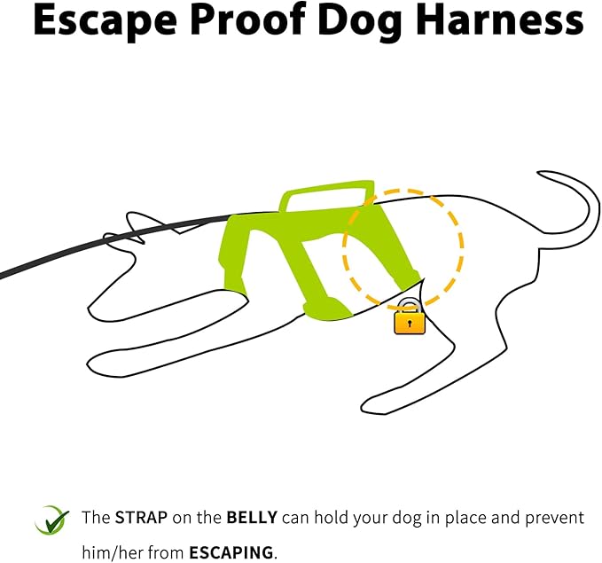 Huntboo Escape Proof Dog Harness, Escape Artist Harness, Reflective Dog Harness with Handle, Durable,Adjustable Vest for Small Medium Large Dogs Walking, Training,and Running Gear(Green,XL)