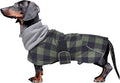 Dachshund Coats Waterproof Suitable for Dachshunds Sausage Weiner Dog Winter Coat Padded Fleece Puppy Snowsuit with Adjustable Bands Reflective Stripe - Plaid Green - S