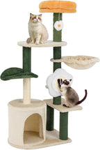 Tangkula Flower Cat Tree, Cute Cat Tower with Plush Top Perch, Cozy Condo, Sisal Scratching Post & Board, Dangling Ball, Curved Platform, Hammock, Floral Cat Tree for Indoor Cats