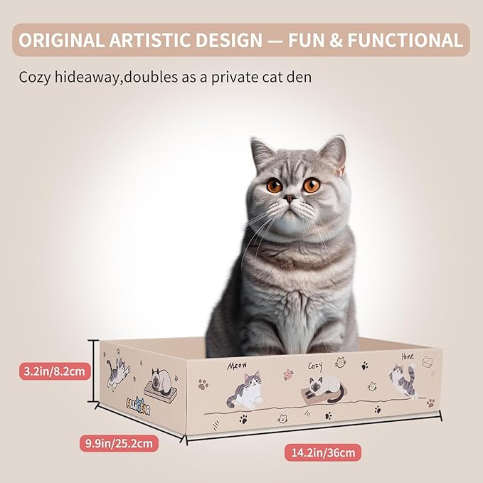 Large Cat Scratcher Pad with Box, Reversible Corrugated Cardboard Scratch Pad, Kitten Scratching Board with Catnip, Durable Recycle Scratching Pads (Small pad: 13.78" x9.53" x1", Pattern Two-3 PCS)