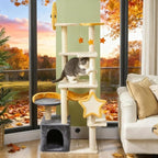 Premium Cat Tree Tower with Scratching Posts, Cozy Condos, and Hammock for Indoor Cats – Stylish Vertical Play Center (Beige + Particle Board + Plush)