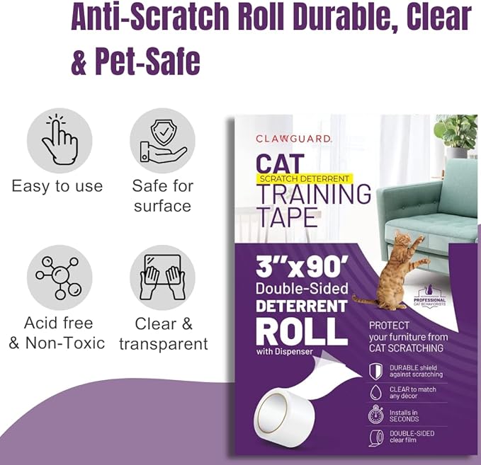 CLAWGUARD Cat Scratch Furniture Protector Tape Dispenser – Anti Scratch Cat Tape for Furniture, Couch Protector from Claws & Deterrent