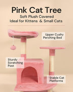 Cat Tree, 68-Inch Cat Tower for Indoor Cats, Plush Multi-Level Cat Condo with 7 Scratching Posts, 2 Perches, 2 Caves, Hammock (Pink)