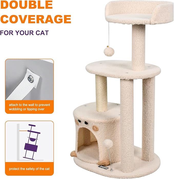33-in Heavy-Duty Cat Tree for Large Cats, Multi-Level Tower with Sisal Scratching Posts, Plush Perch, Hammock & Condo Anti-Tip Design