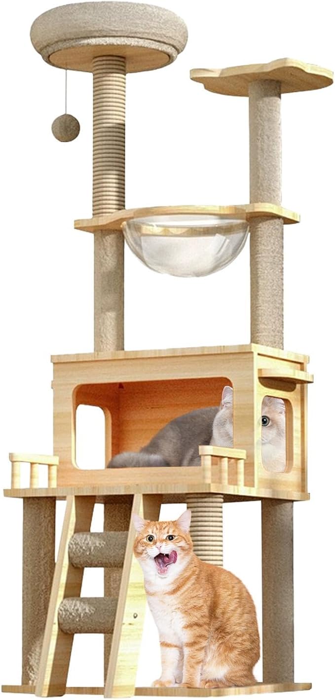 Cat Scratch Tower | Tall Cat Tower with Top Perch, Clear Hammock | Pet Supplies, Modern Cat Tower, Pet Activity Tree for Indoor Cats Kittens