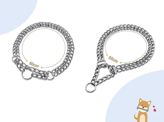 Dog Chain Collar Metal Martingale Collars, Chrome Plated for Training, Chew Proof, Double Link Collar for Medium Dogs(Suitable for Dog's Neck 20-22.5'')