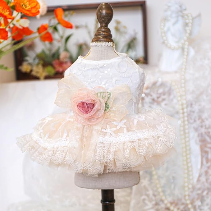 Fashion Sweet Puppy Dog Blingbling Princess Skirt Pet Dog Lace Cake Camisole Tutu Dress G-White-1 M
