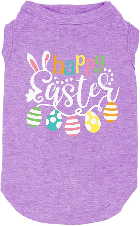 Happy Easter Shirts for Dog Funny Print Vest for Small Medium Large Dogs Soft and Light-Weight T Shirts Gift for Puppy (Large, Purple)