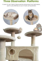 Cat Tree Tower for Indoor Cats,Cat House with Sisal Scratching Post,Multi-Level Cat Condo and 3 Large Platforms (Beige)