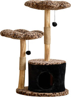 Modern Floral Cat Tree Tower with Real Wood Branch| Multi-Level Cat Tower with Scratching Posts | Cute Aesthetic cat Tree with Luxury cat condo for Indoor Cats (Leopard Flora)