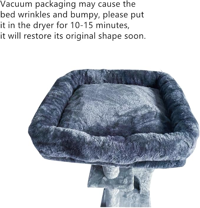 SHENGOCASE Cat Tree Tower Accessories Replacement Parts Top Cushion Bed Cover for Cat Perch with Elastic Band (11.8" x 11.8", Grey)