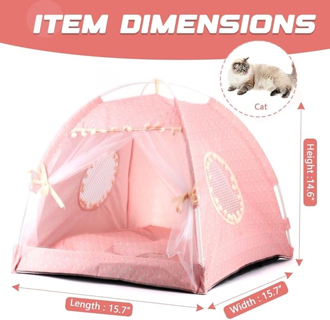 Pawstrip Dog Tent Indoor Cat House Pink Puppy Bed Portable Pet Teepe Princess Dog Camping Tent Outdoor Kitten Houses Cute Bunny Nest Girl Kitty Cave, Medium (15.7"x15.7"x14.6")