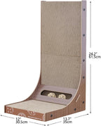 Petpals Cardboard Cat Scratching Pad, 24" Double Side L Shaped Corrugate Cardboard Scratching Pad, Couch Sofa Protector Scratcher,Cat Scratcher with Rattan Ball Toys.