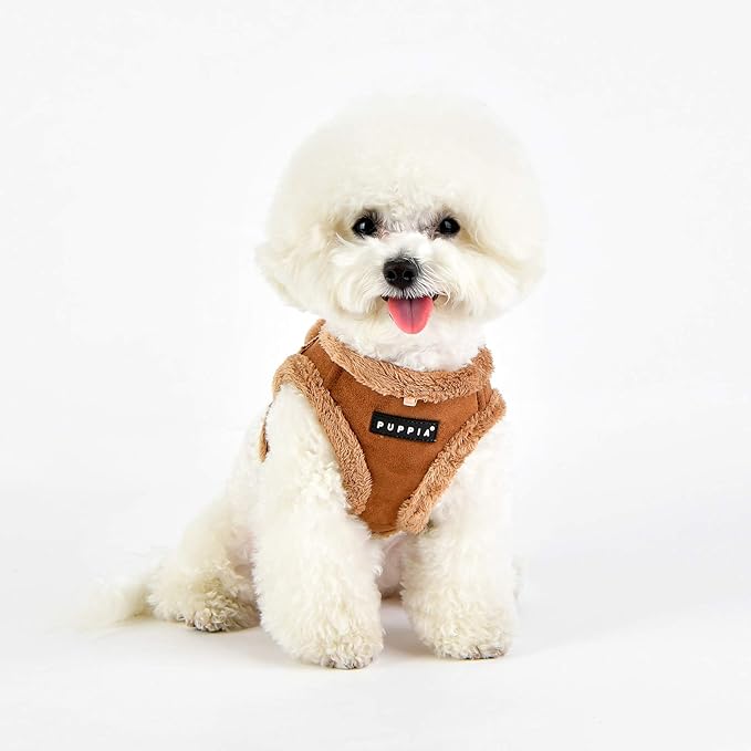 Puppia Terry Vest Dog Harness Step-in Winter Suede Warm No Choke No Pull Training Walking for Small and Medium Dog, Brown, Small