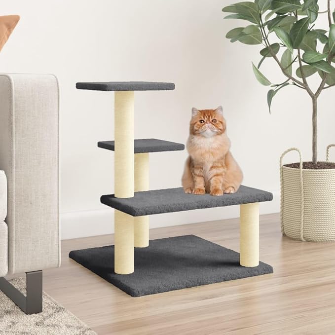 vidaXL Cat Tree Dark Grey Engineered Wood, Plush, Sisal Medium Cat Tree