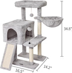 MIAO PAW Grey Cute Cat Tree Tower for Indoor Cats Condo with Sisal Scratching Posts Jump Platform Furniture Activity Center Play House Bed