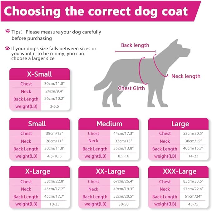 Windproof Waterproof Dog Coat Fleece & Cotton Lined Warm Jacket, Cold Weather Pet Apparel Clothes Vest for Small to Large Dogs (2XL, Pink)
