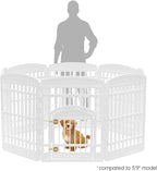 IRIS USA Dog Playpen with Door, 34” 8 Panel Pet Exercise Pen – Indoor Outdoor Puppy Play Pen, Portable Plastic Pet Fence for Small Medium Dogs, Foldable 63” x 63” x 34”, White