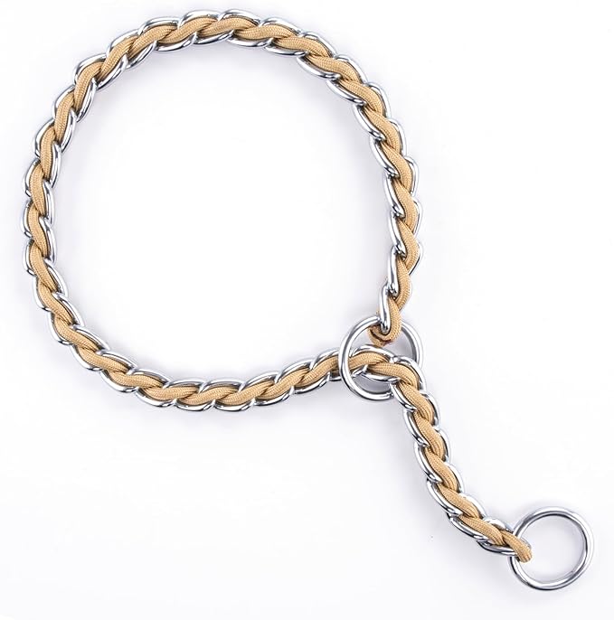 TSPRO Stainless Steel Heavy Duty Metal Dog Collar, Adjustable and Durable Pet Collar for Medium to Large Dogs, Ideal for Walking and Training (Gold, 4MM*20.5-23 inches)