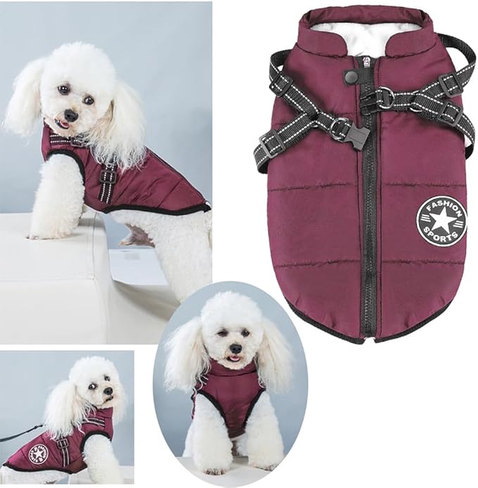 Aiboria Dog Jackets Coat for Winter Windproof Waterproof Skiing Dog Vest Fleece Warm Chest Strap Belt Purple 3XL