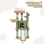 42" Cactus Cat Tree with Sisal Scratching Ramp, Cats Tower with Cozy Condos, Hammockand, Bed Perch Activity Center for Kittens to Adults Cats, for Living Room, Bedroom, Apartments, Green