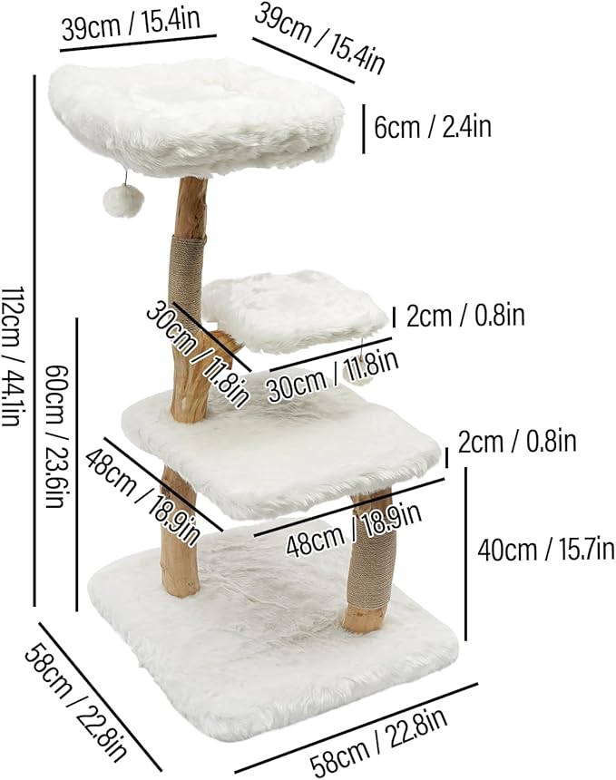 Large Cat Tree,Cat Tower,Cat Scratching Post with Curved Perch,Cozy Cats Condo Removable Activity Tree,Sisal Scratching Post for Kittens and Large Cats (White)