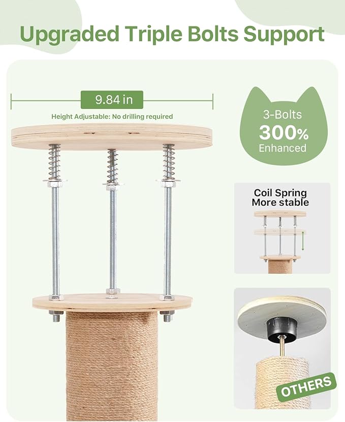 Floor-to-Ceiling Cat Tree Height Adjustable (50-120in) | 5-Level Heavy Duty Cat Activity Center with Scratching Posts, Jump Platforms, Hammock | Space-Saving Tall Cat Tower for Indoor Cats
