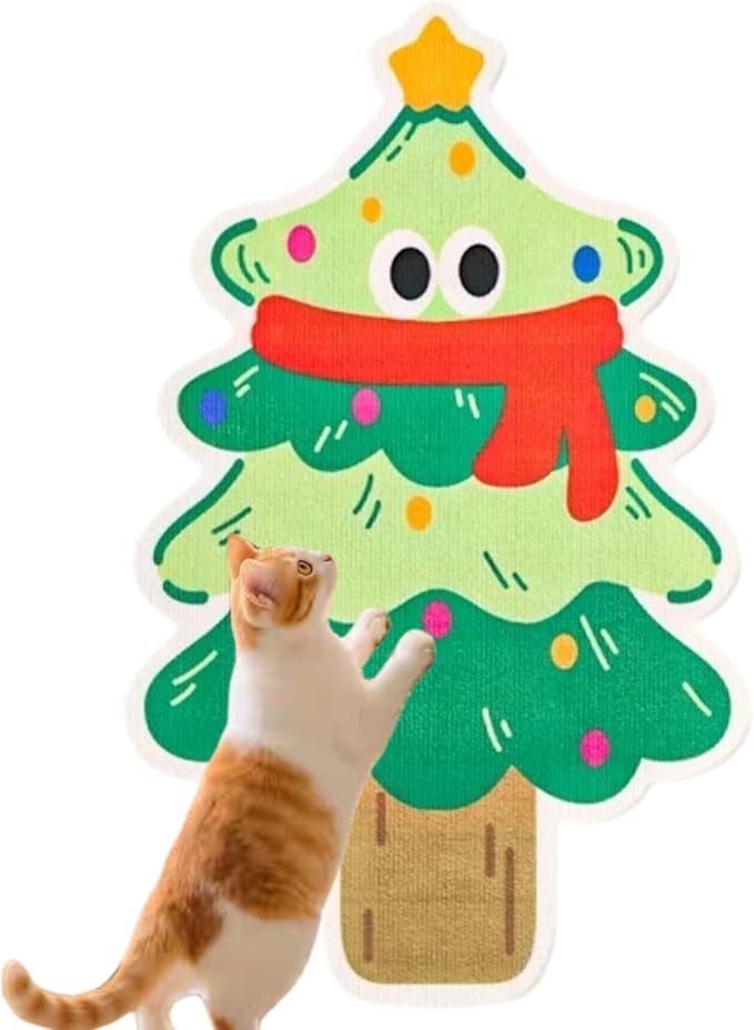 Cute Cat Scratching Mat Christmas Tree Wall Cat Scratcher for Indoor Cat Scratch Pads,Anti Scratch Furniture Protector,Self Adhesive for Couch,Door,Sofa,Funny Christmas of Gifts for Cat Lover