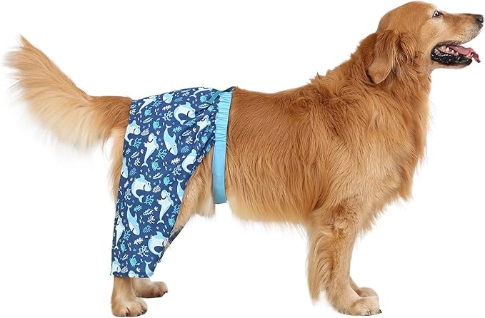 HDE Dog Swim Trunks Hawaiian Board Shorts Beach Pool Swimsuit for XS to XXL Dogs Blue Sharks - XXL