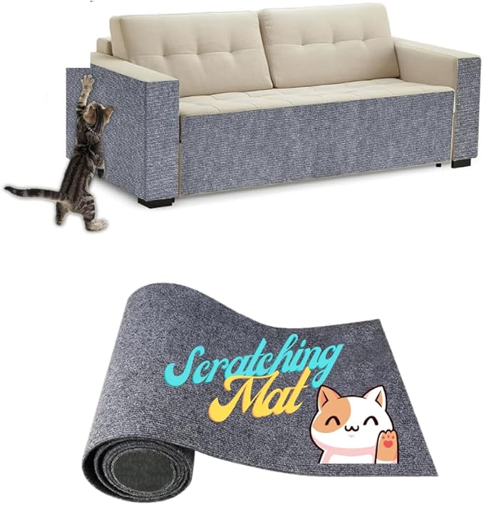 SAVUK Cat Scratching Mat for Couch Furniture Protective Cover Anti-Fall Climbing Claw Corner Wall Mat Self-Adhesive Cuttable Easy to Clean Replacement Carpet Rug (Light Gray, 15" x 24")