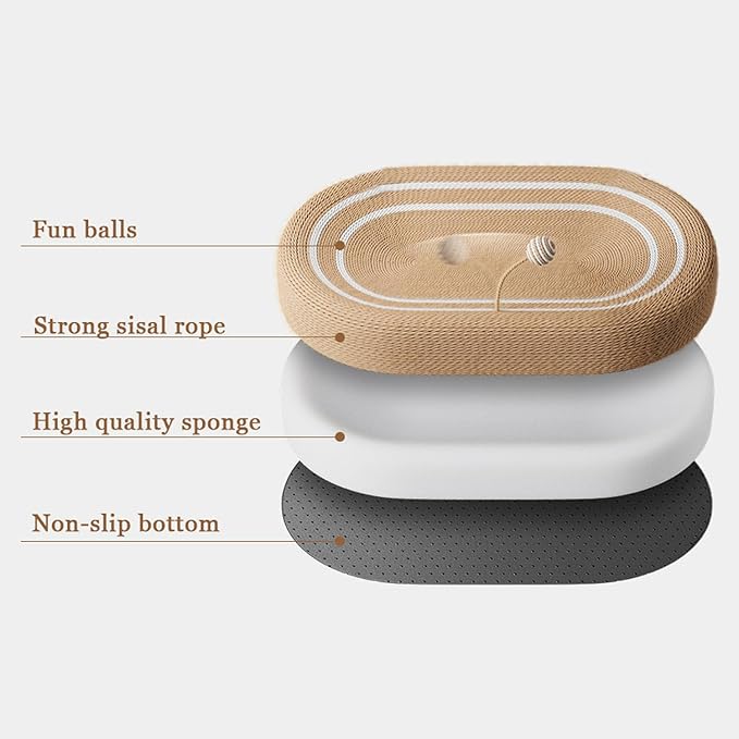 Oval Cat Scratching Board & Mat - Cat Scratching Post 24 Inch Made of Durable Sisal Rope, 3-in-1 Scratching Bed for Indoor Cats to Play, Rest & Scratch (24-inch Brown)
