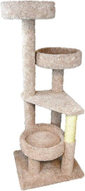Maykoosh Rustic Recluse Large Cat Tower with Easy to Access Spacious Perches, Carpet Upholstered Cat Tree for All Cat Breeds, Multi-Perch Cat Tree with Sisal Rope Scratch Post Taupe/Neutral