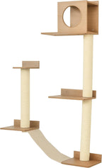 PawHut Wall-Mounted Multi-Level Cat Tree Activity Tower with Sisal-Covered Scratching Posts & an Interior Condo Area