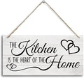 Kitchen Wood Decor Sign, The Kitchen Is the Heart of the Home, Hanging Printed Wooden Plaque Décor, Rustic Farmhouse Home Wall Decor for Kitchen, Dining Room Decoration 12x 6inch