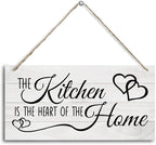Kitchen Wood Decor Sign, The Kitchen Is the Heart of the Home, Hanging Printed Wooden Plaque Décor, Rustic Farmhouse Home Wall Decor for Kitchen, Dining Room Decoration 12x 6inch