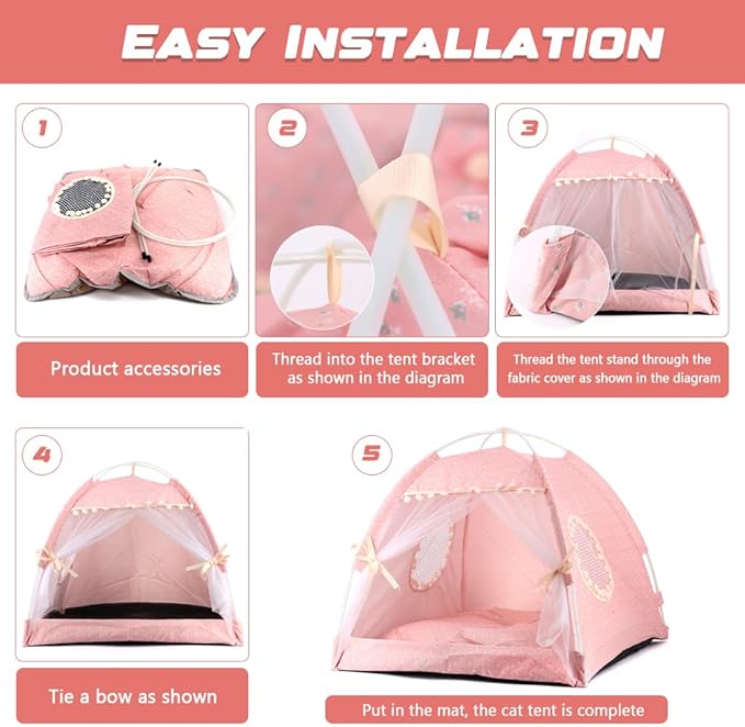 Pawstrip Dog Tent Indoor Cat House Pink Puppy Bed Portable Pet Teepe Princess Dog Camping Tent Outdoor Kitten Houses Cute Bunny Nest Girl Kitty Cave, Small (13.8" x 13.8" x 11.8")