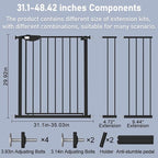 DEARBB Triple Lock Baby Gate for Stairs Doorways and House 31" to 86" Extra Wide Pressure Mounted Easy Walk Through Auto Close Safety Pet Gate Black 31.1-48.42"