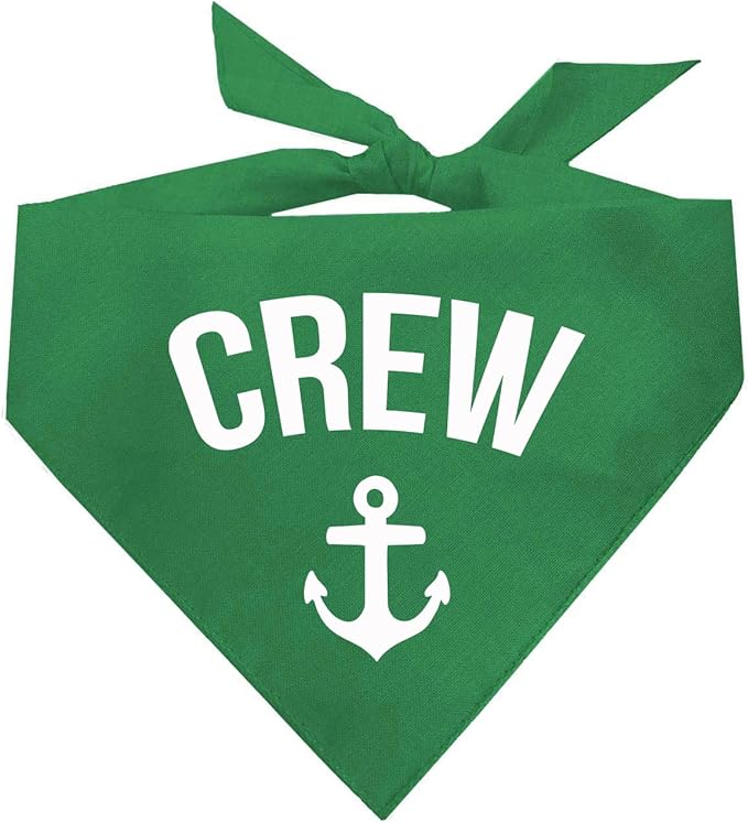 Crew with Anchor Dog Bandana | 100% Cotton | Made in USA | Boat & Fishing | Captain | Beach & Lake | Summer | Outdoors | Father's Day |Green, X-Small (265)